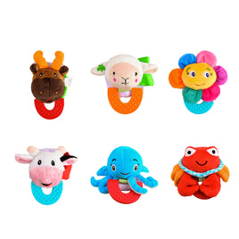 Wristy Buddy Pack of 6, Moose, Lamb, Flower, Cow, Octopus & Crab Combo Teether