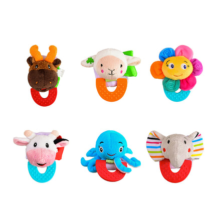 Pack of 6 Teether for Babies Of Moose, Lamb, Flower, Cow, Octopus & Elephant