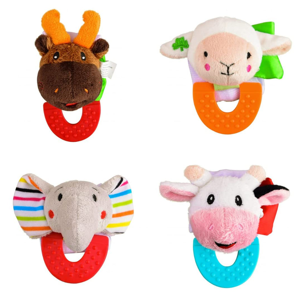 Wristy Buddy Pack of 4 Baby Teethers – Moose, Lamb, Elephant & Cow