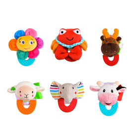 Wristy Buddy Pack of 6, Flower, Crab, Moose, Lamb, Elephant & Cow Combo Teether for Babies, 0-2.5yrs baby toys, Easy to hold, Soft, Natural Organic Teethers, Silicone BPA, Phthalates & Lead-Free Baby Teething Toys
