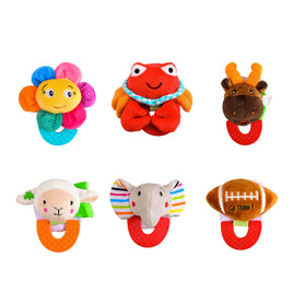 Wristy Buddy Pack of 6, Flower, Crab, Moose, Lamb, Elephant & Football Combo Teether for Babies, 0-2.5yrs baby toys, Easy to hold, Soft, Natural Organic Teethers, Silicone BPA, Phthalates & Lead-Free Baby Teething Toys