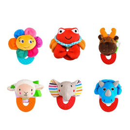 Wristy Buddy Pack of 6, Flower, Crab, Moose, Lamb, Elephant & Dinosaur Combo Teether for Babies, 0-2.5yrs baby toys, Easy to hold, Soft, Natural Organic Teethers, Silicone BPA, Phthalates & Lead-Free Baby Teething Toys