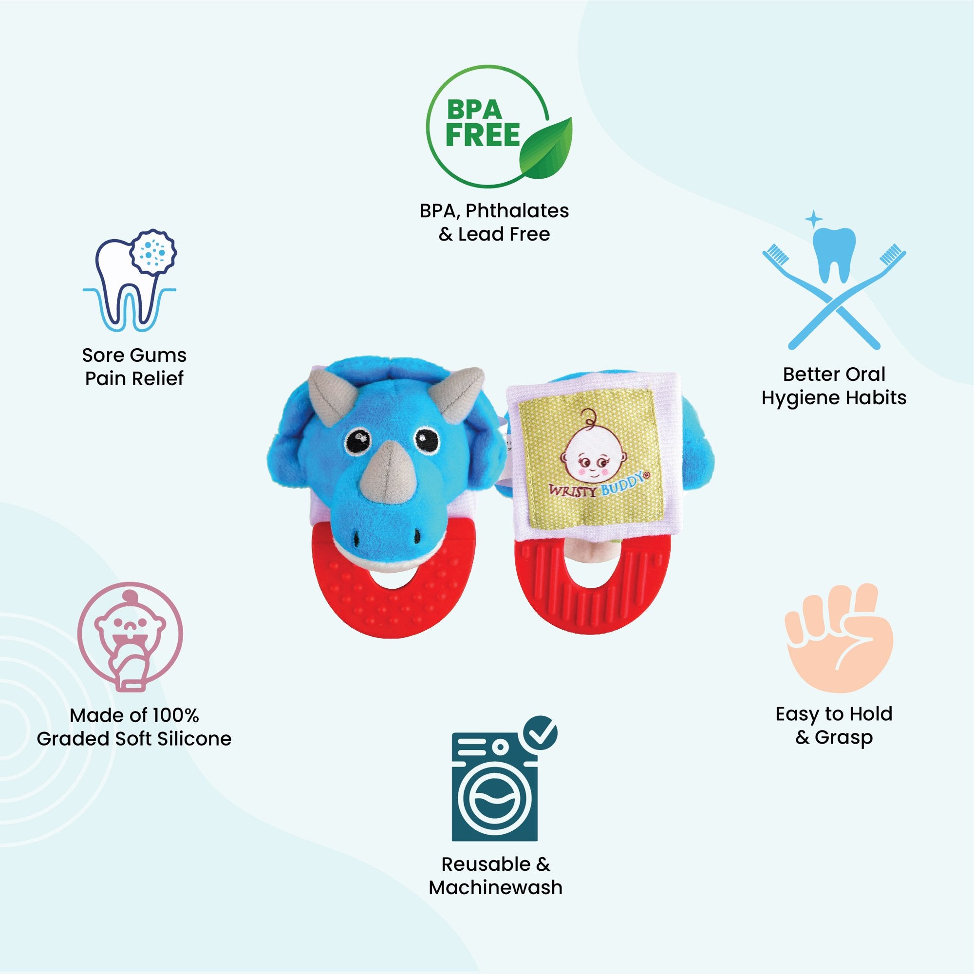 Wristy Buddy Dinosaur Baby Teether for 4 Months+