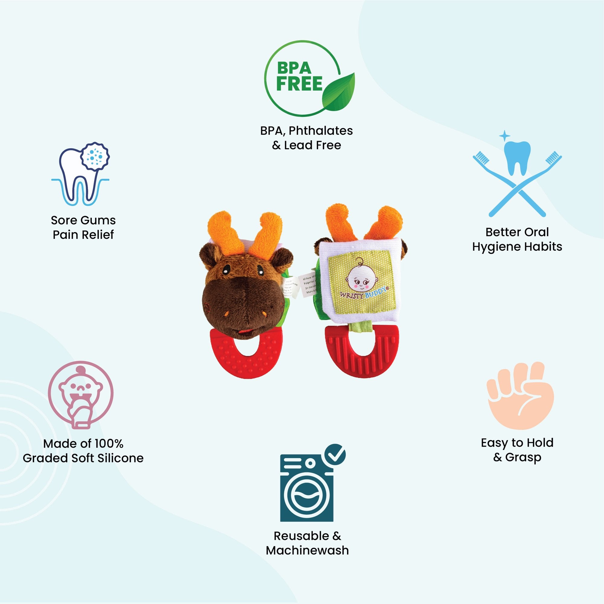 Wristy Buddy Moose Baby Teether for 4 Months+