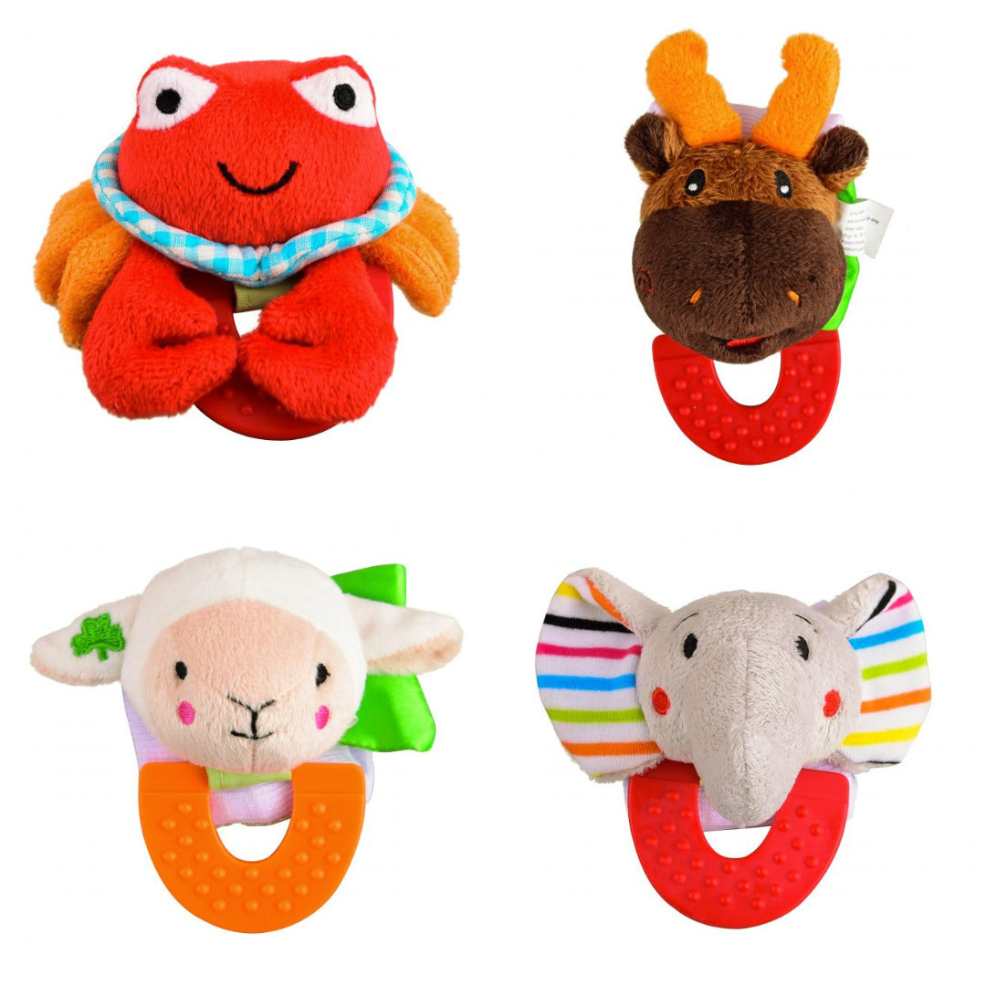 Wristy Buddy Pack of 4 Baby Teethers – Crab, Moose, Lamb & Elephant