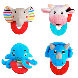 Elephant, Cow, Octopus, and Dinosaur Combo Teether for Babies, Pack of 4