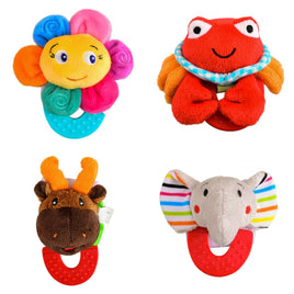 Flower, Crab, Moose, and Elephant Combo Teether for Babies - Pack of 4