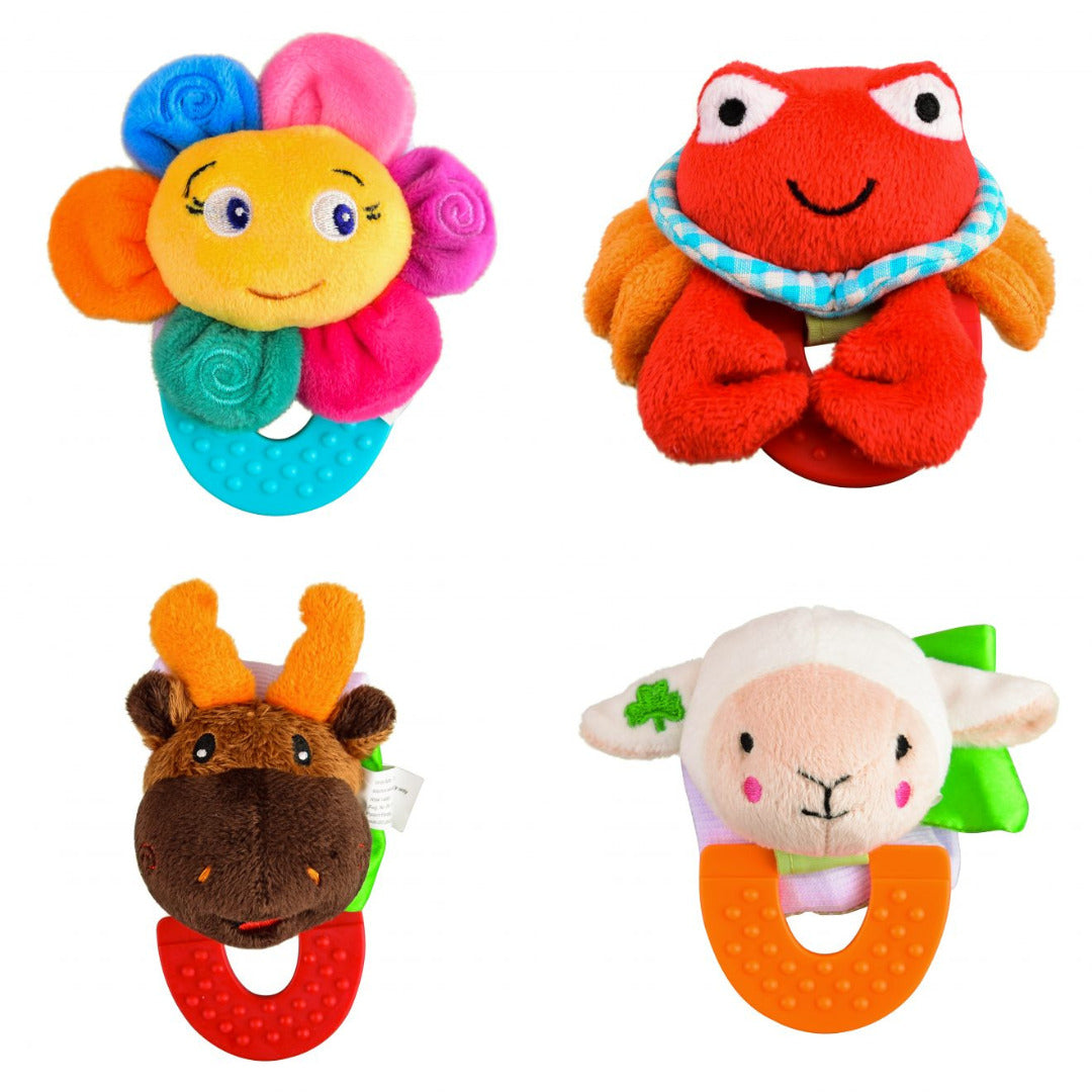 Wristy Buddy Pack of 4 Baby Teethers – Flower, Crab, Moose & Lamb