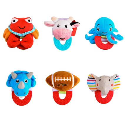 Wristy Buddy Pack of 6, Crab, Cow, Octopus, Dinosaur, Football & Elephant Combo Teether for Babies, 0-2.5yrs baby toys, Easy to hold, Soft, Natural Organic Teethers, Silicone BPA, Phthalates & Lead-Free Baby Teething Toys